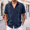 thumbnail image 2 of AOMPMSDX Hawaiian Shirt For Men Casual Loose Embroidered Short Sleeved Shirt Shirt Blue Shirts For Men Fashion M, 2 of 5