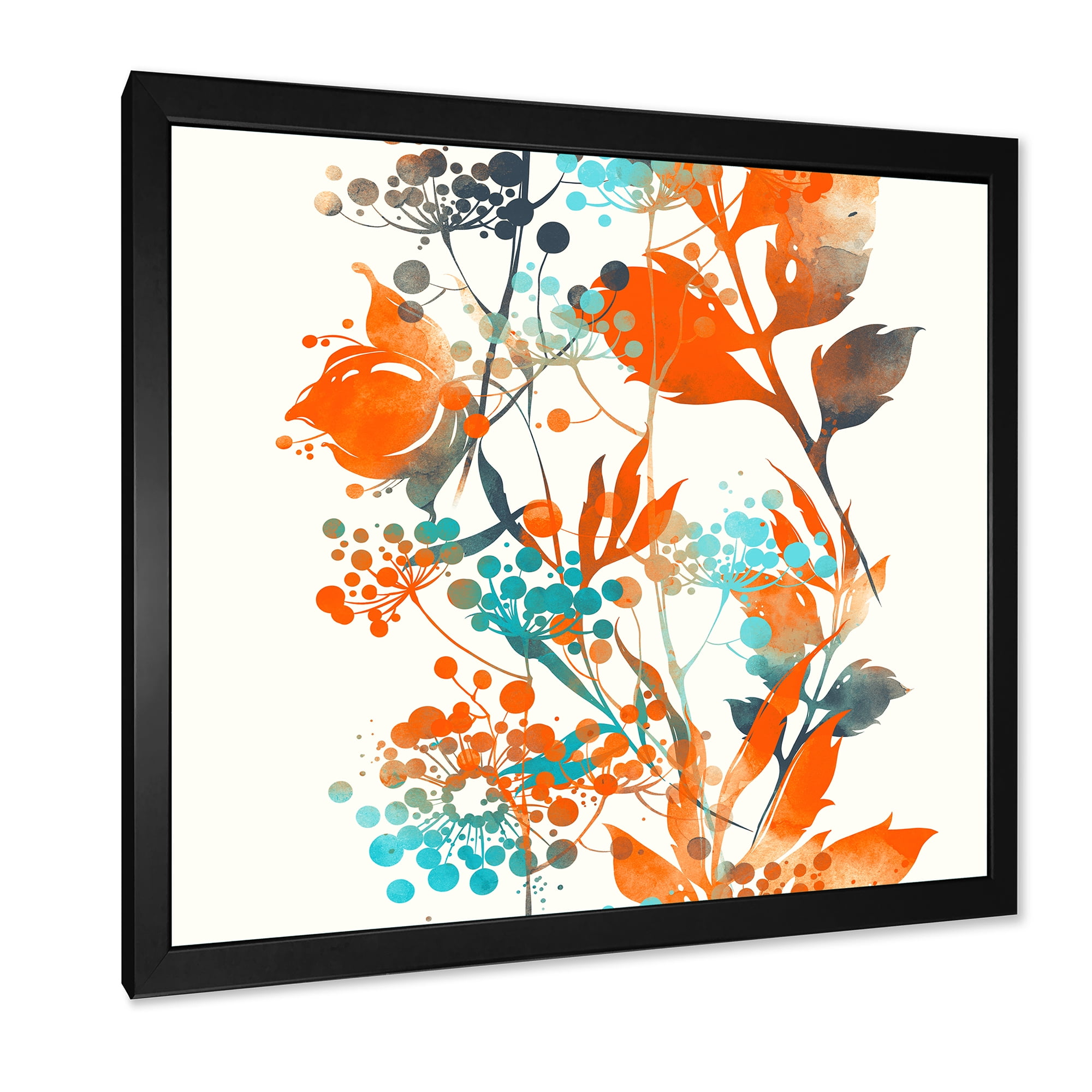 Designart 'Orange and Green Wildflowers III' Modern Framed Art Print