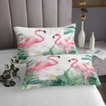 thumbnail image 3 of Erosebridal Pink Flamingo Coverlet Set Queen, Botanical Bedding Set, Watercolor Decor, 3 Pieces, 3 of 5