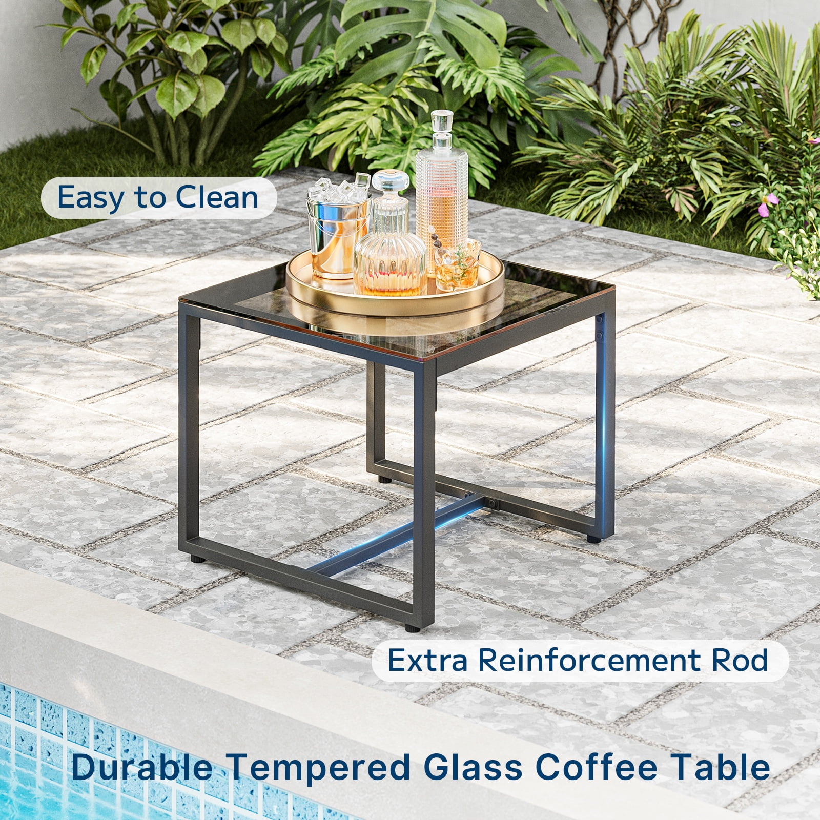 Asofer Patio Furniture Set, 3 Pieces Wicker Patio Bistro Set with Glass Table and Cushion for Balcony, Porch, Lawn, Beige