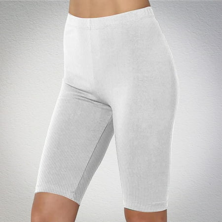 LEBONYARD Women s Yoga Shorts-Perfect for a Sweat-Free Workout Womens Elastic Waist Summer Solid Casual with Outing Half Shorts Pants White XXL