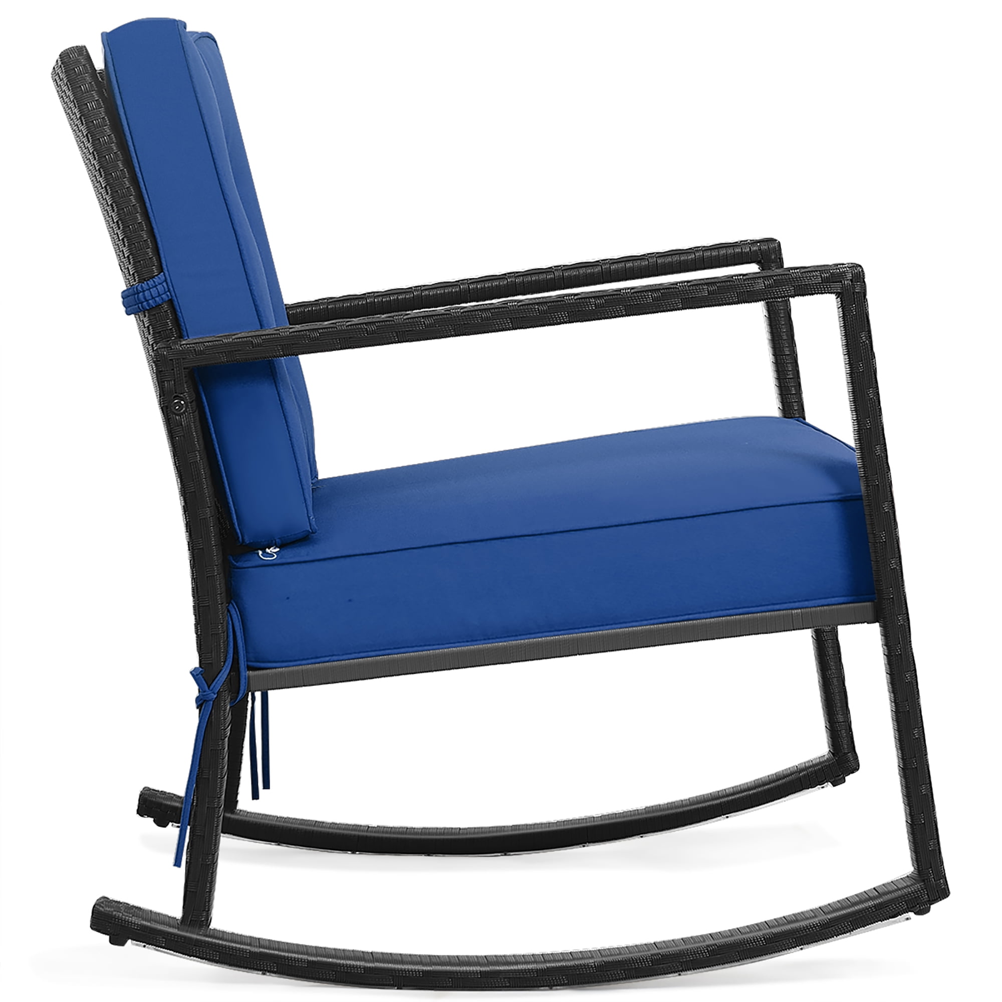 Costway Patio Rattan Rocker Chair Outdoor Glider Rocking Chair Cushion Lawn Navy