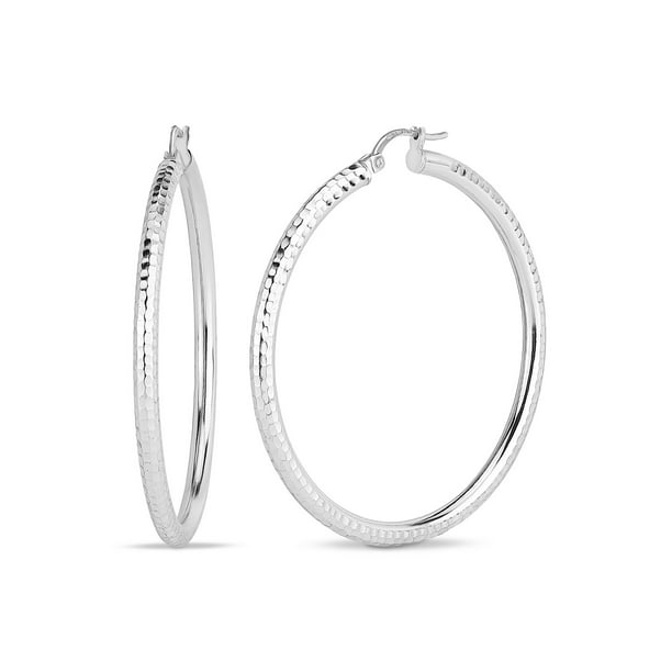 Forever New - Sterling Silver 50x3mm Diamond Cut Hoop Earrings ...