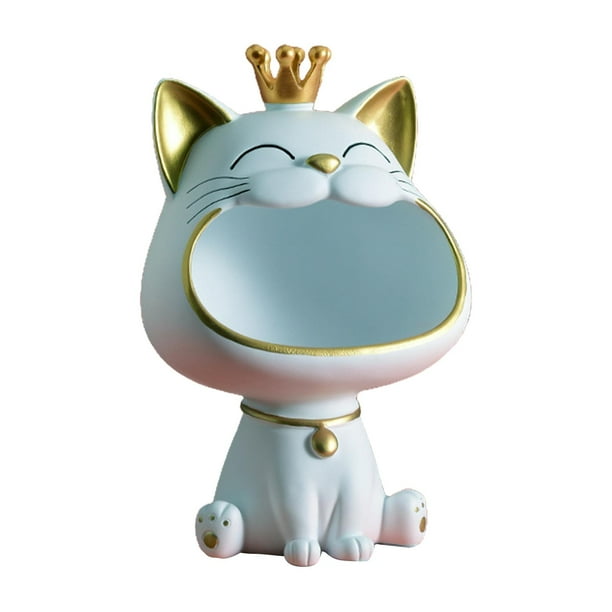 Estatua de gato de la suerte de resina, figurita, caja de almacenamiento, contenedor, estuche, llave, gatito de boca grande Azul claro