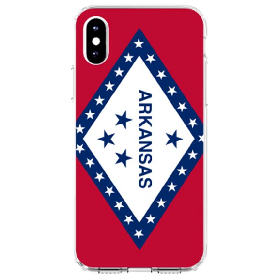 DistinctInk Clear Shockproof Hybrid Case for iPhone XS Max (6.5" Screen) - TPU Bumper, Acrylic Back, Tempered Glass Screen Protector - Arkansas State Flag - US State Flag