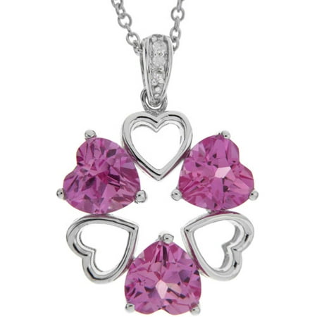 2.85 Carat T.G.W. Lab-Created Pink Sapphire and Diamond Accents Heart Medallion Pendant in Sterling Silver, 18