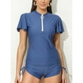 thumbnail image 4 of Sociala Half Zipper Rash Guard for Womens Ruffled Short Sleeve Swim Shirts(No Bottoms), 4 of 6