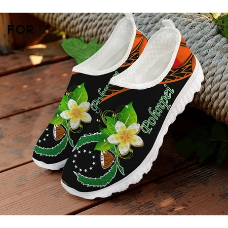 

FORUDESIGNS Women s Shoes Flats Casual Sneakers Polynesian Pohnpei Tribal Prints Summer Ladies Air Mesh Slip-on Shoes for Ladies