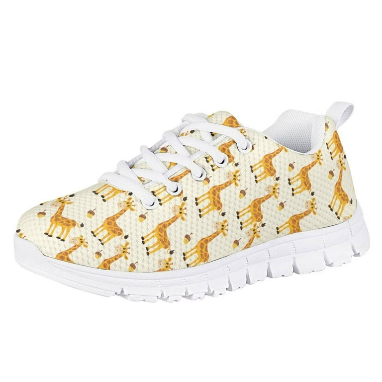 Pzuqiu Cute Giraffe Little Girls Sneakers Size 13 Breathable Kids Tennis Shoes Lightweight Running Shoes Outdoor Sport Shoes Lace Up