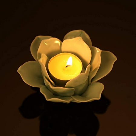 

Marsmo Lotus Ceramic Chandelier Dining Table Tea Candle Dinner Meditation Party Candle Holder (1 Piece Green + 1 White)