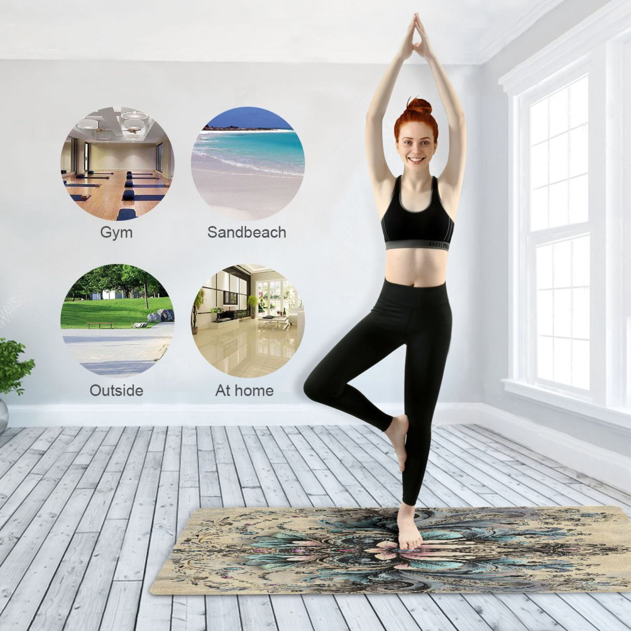 BZSMCE Yoga Mat Women Floral and Jewel Design Pattern Fitness Mat