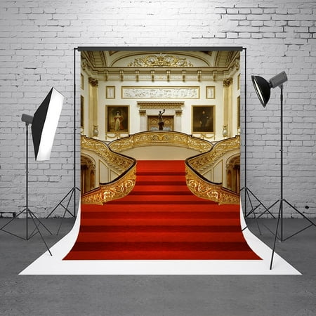 - GreenDecor Polyster 5X7ft Background Photography Palace Red Carpet Vintage Stair Backdrop