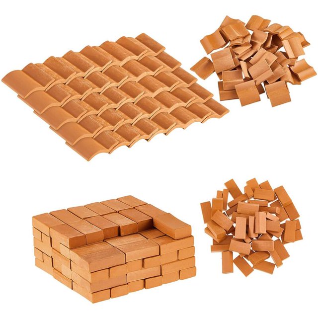 200 Piezas Mini Ladrillos y Tejas Modelo Conjunto Rojo Imitación Construcción Paisajismo Casa de Muñecas Bricolaje Accesorios de Jardín