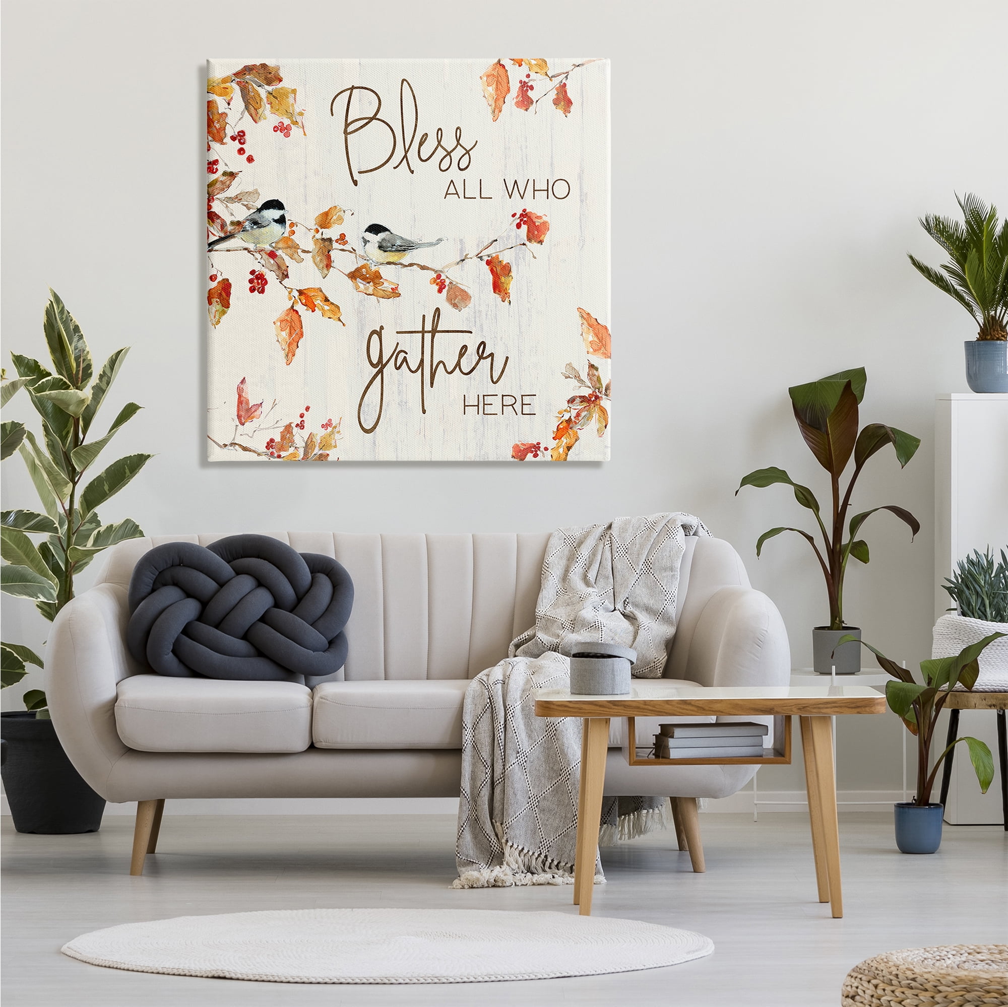 Stupell Industries Bless All Who Gather Here Autumn Tree Birds, 36 x 36, Design by Sally Swatland
