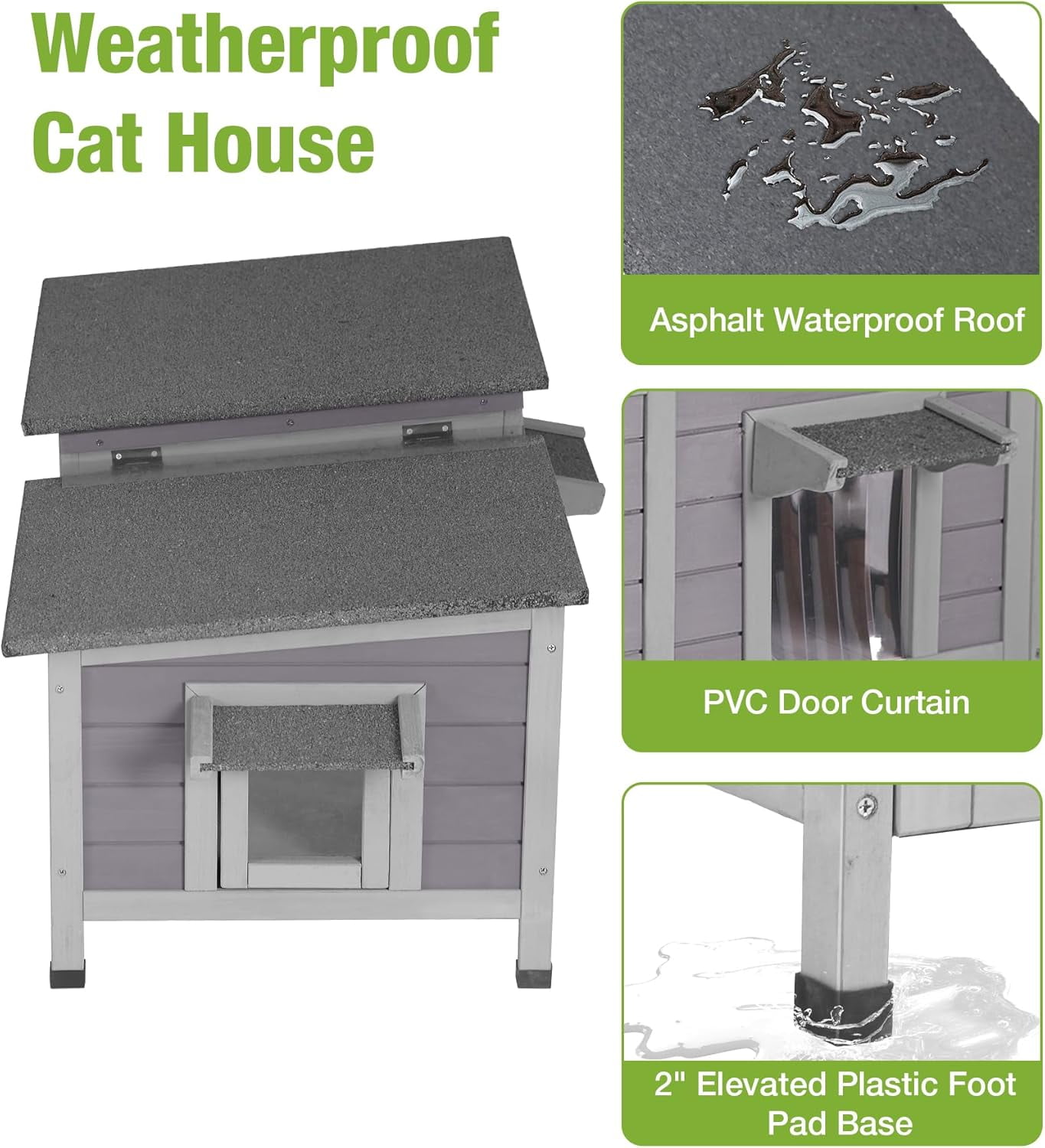 MEDEHOO Heated Cat House for Outside, Insulated Cat House Outdoor Weatherproof with Bite-Resistant Wires, Electric Heating Mat, 2 Access Doors & Openable Roof