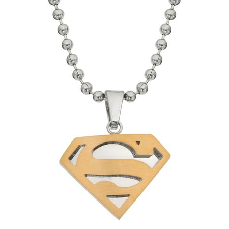 - Superman Men's Two Tone Stainless Steel Logo Pendant, 22