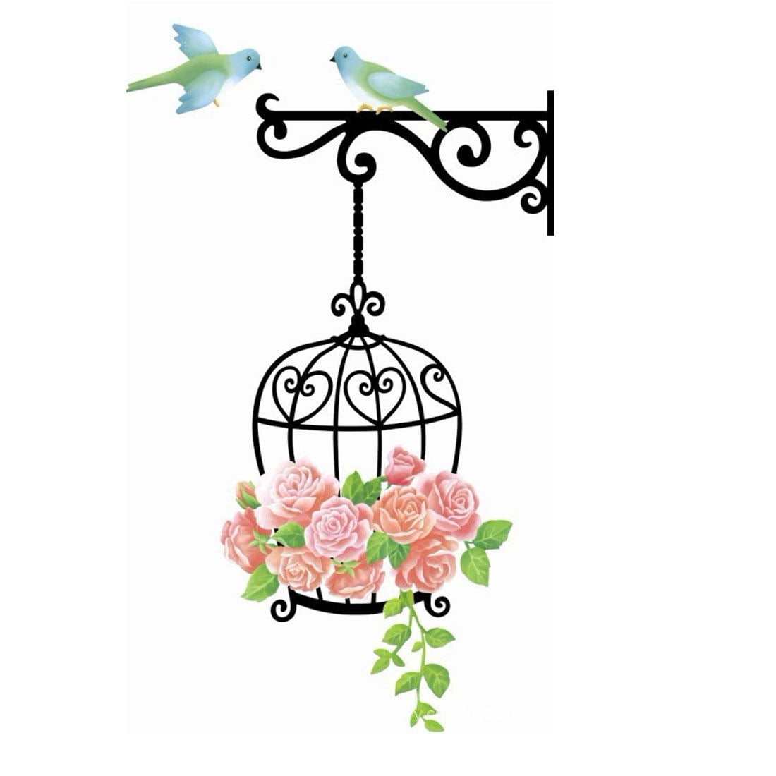 Unique Bargains Window Room Art Decal Cage Flower Bird Pattern Wallpaper 60 x 45cm Wall Sticker