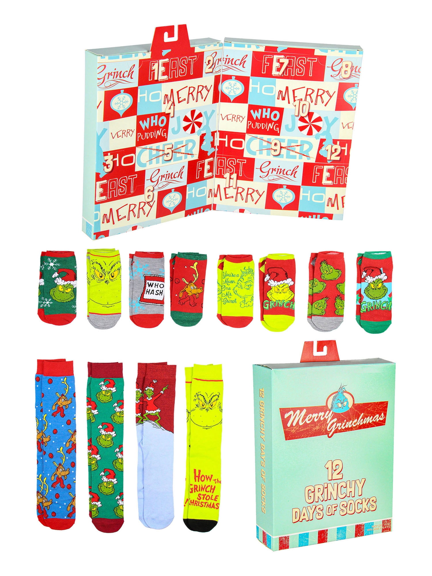 The Grinch Merry Grinchmas 12 Grinchy Days Of Socks Mix and Match Gift Box Set