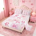 thumbnail image 2 of meiyoeat Abstract Geometric Plaid Buffalo Bed Sheets,Girly Bows Monogrammed R Full Size Sheets For Kids,4pcs, 2 of 6