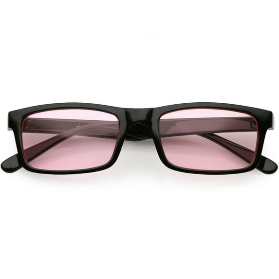 Retro Horn Rimmed Rectangle Sunglasses Wide Arms Color Tinted Lens 52mm (Black / Pink)