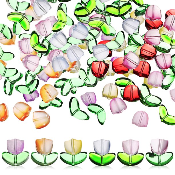 80 Uds. De cuentas de cristal hechas a mano con forma de flor de tulipán, accesorios para hacer joyería artesanal