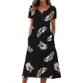 thumbnail image 1 of Gibobby Vestido de gasa de verano para mujer Vestido holgado de cuello redondo con estampado floral de manga corta informal de verano para mujer Mini vestidos d(Negro,M), 1 of 5