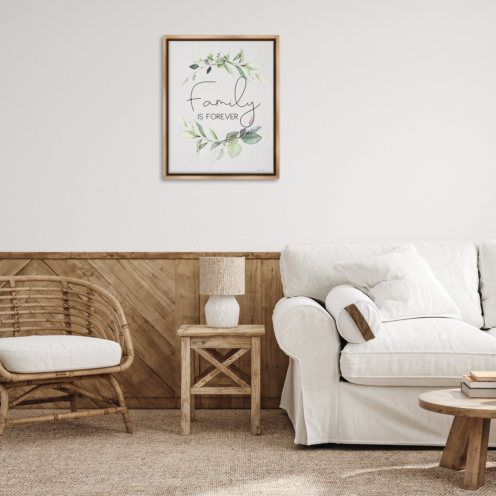 Stupell Industries Family Is Forever Botanical & Floral Painting Brown Floater Framed Canvas Art Print Wall Art, 25 x 31