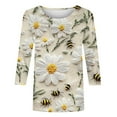 thumbnail image 4 of JTZGDY Fashion 3/4 Length Sleeve Crewneck T-Shirts for Women Cute Bee Printed Summer Tunic Tops Loose Oversized Graphic Holiday Gift Tees Blouse Yellow#11 M, 4 of 6
