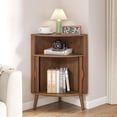 thumbnail image 3 of YANGLI 31.5" Small Floor Corner Cabinet with 2 Fluted Doors & Shelves, Freestanding Narrow Organizer for Living Room, Kitchen – Walnut, 3 of 6