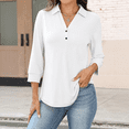 thumbnail image 4 of Women's V Neck Polo Shirts 3/4 Length Sleeve Tops Collared Business Casual Summer Blouses White S, 4 of 4