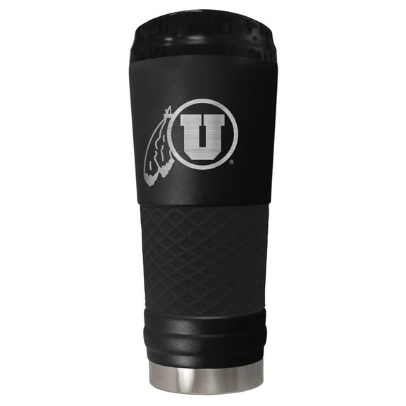 Utah Utes 24 ounce vacuum insulated stainless steel tumbler in black powder coat and laser etched team logo