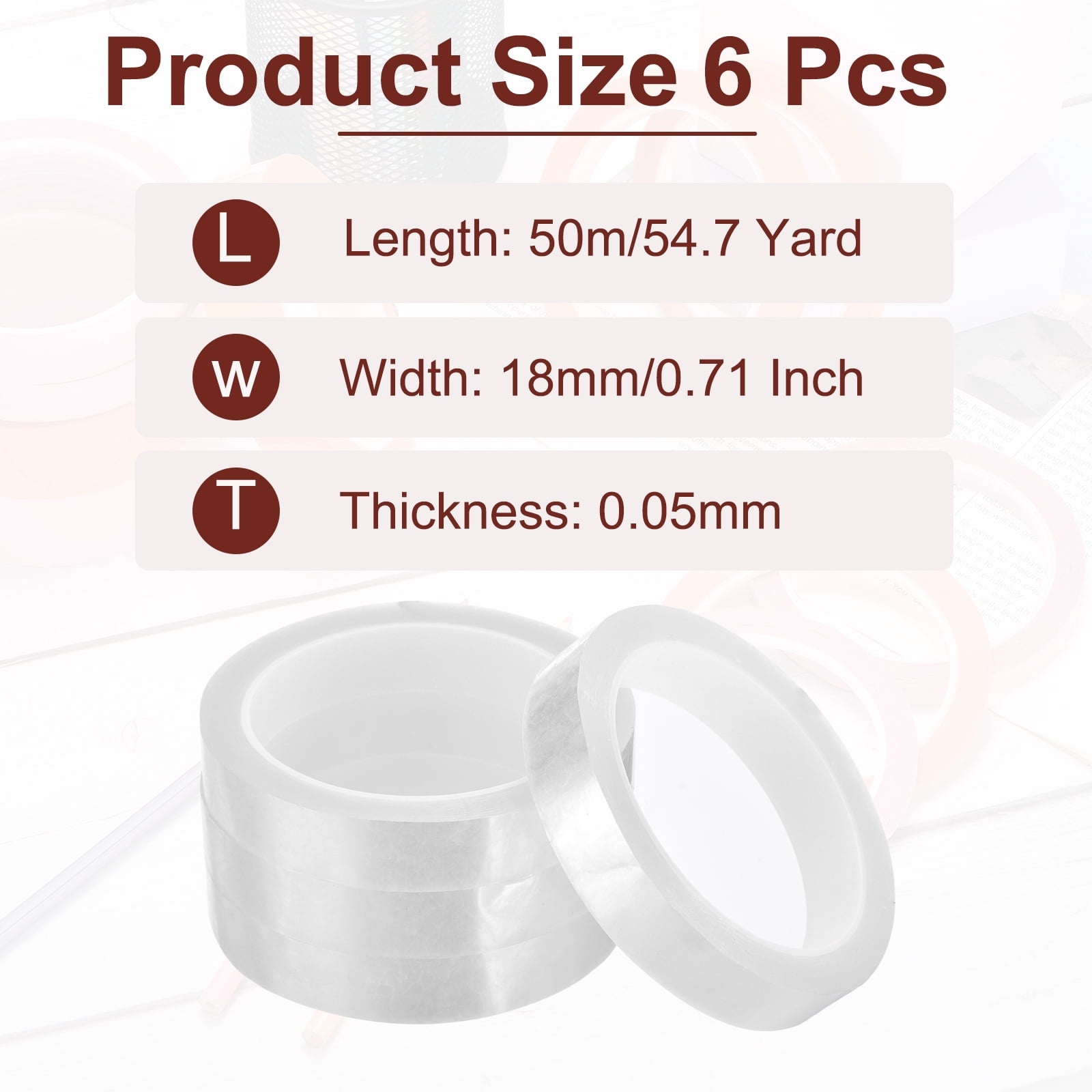 Uxcell 6 Rolls Whiteboard Tape Graphic Chart Tape 18mm 54.7 Yard Art Tape Thin Self-Adhesive Pinstripe Tape Masking Tape, Clear