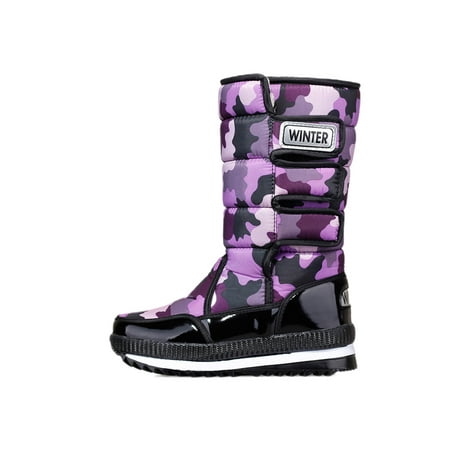 

Lacyhop Mens Work Casual Snow Boots Non Slip Mid Calf Boot Comfort Platform Winter Warm Shoes Women s Purple Camouflage 5