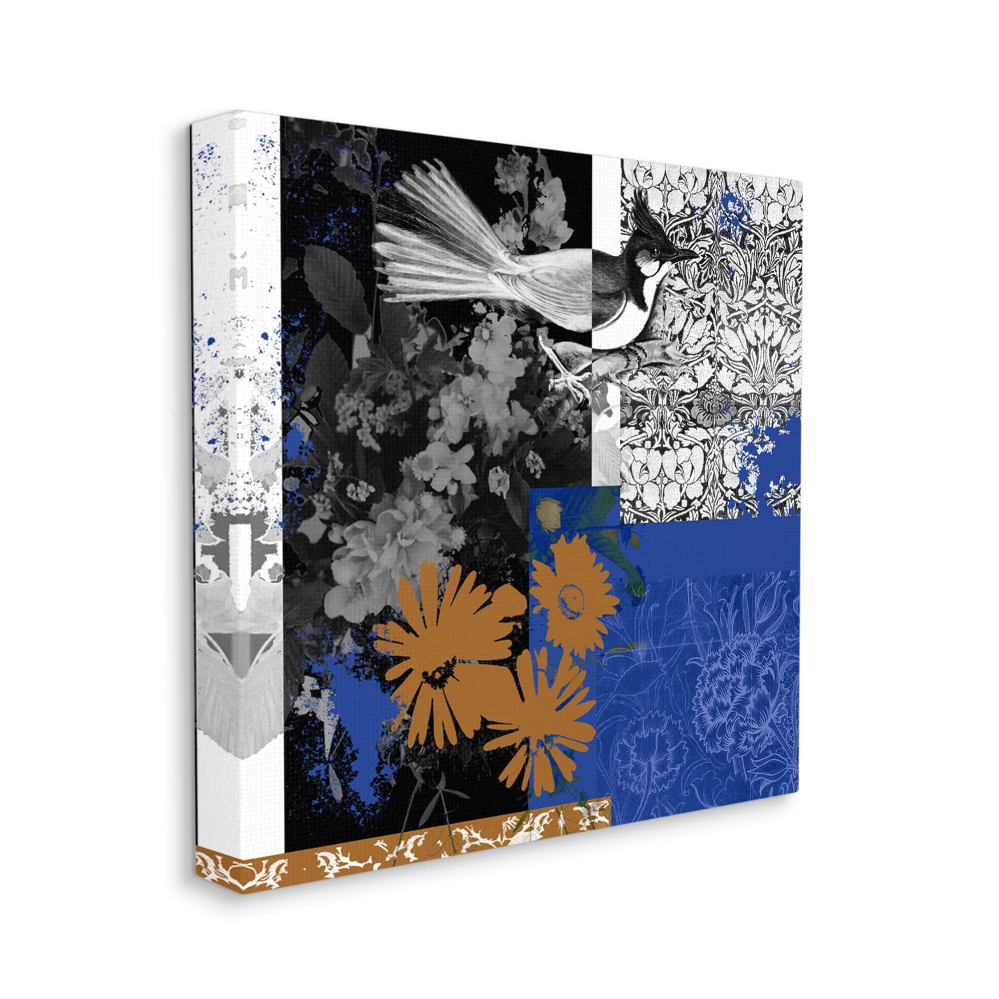 Stupell Industries Damask Patterned Jay Bird Collage Animals & Insects Painting Gallery Wrapped Canvas Print Wall Art