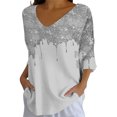 thumbnail image 2 of Endives Women's Shirts Elegant Retro Art Print V Neck Loose Mid Length Sleeve Womens Top Blouse, 2 of 6