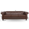 thumbnail image 7 of 3 Seater Sofa Couch, 84" PU Rolled Arm Three Seater Sofa Button Tufted Couch with Channel Tufted Seat Back, Upholstered Leather Sofa Chesterfield PU Faux Settee for Living Room, Dark Brown, 7 of 7