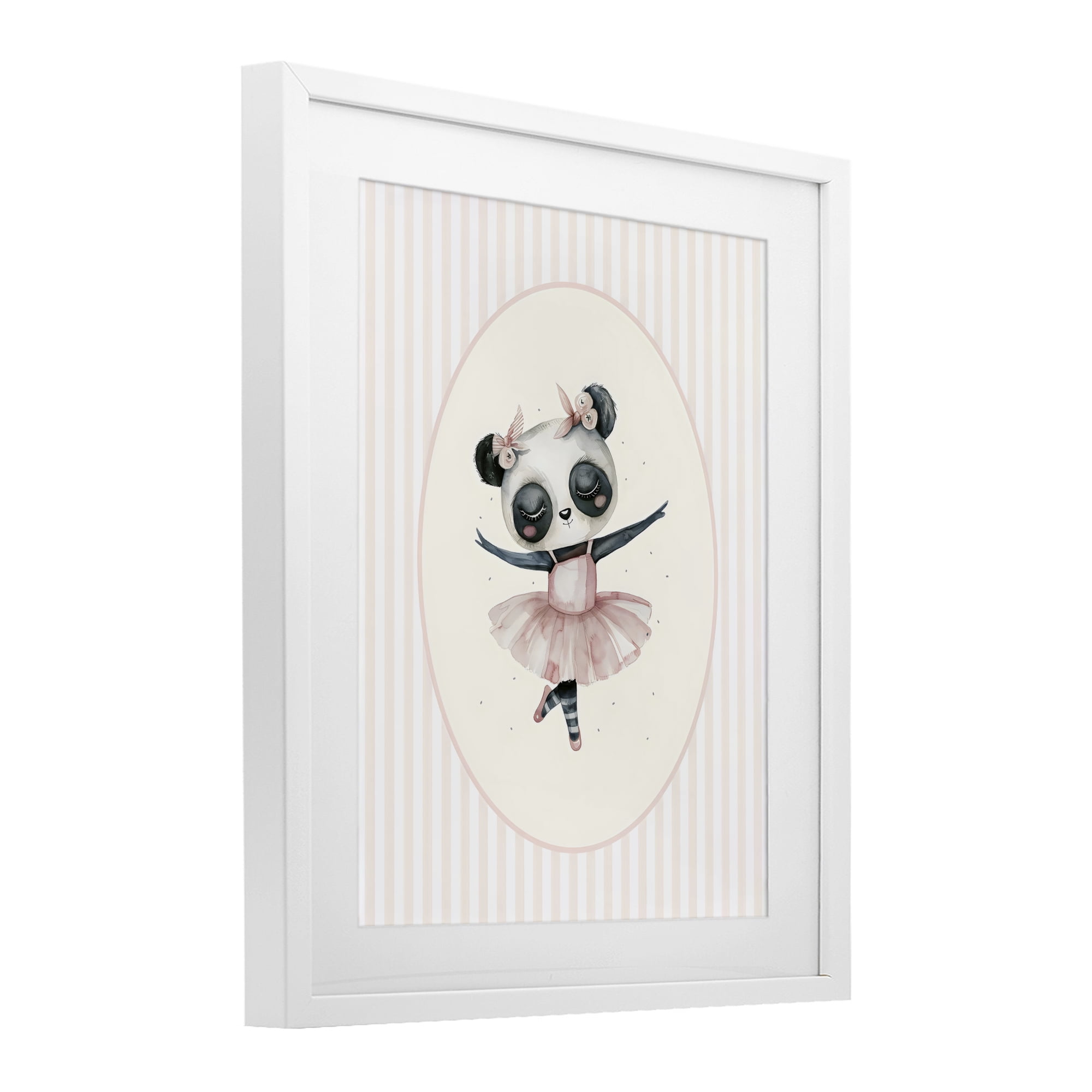 Stupell Industries Nursery Ballerina Panda Striped White Framed Print Under Glass, design by LSR Design Studio