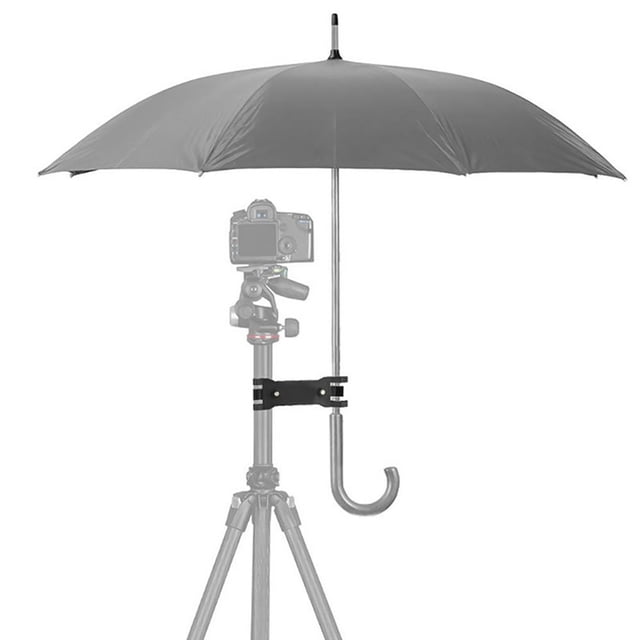Wmhnj Abrazadera de paraguas para trpode de cmara con doble abrazadera, accesorio de fotografa ABS para sujetar paraguas en soportes de iluminacin y trpodes, equipo de fotografa para exteriores.