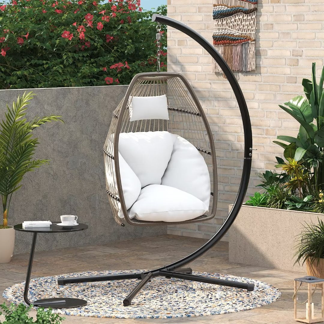Vineego Indoor Outdoor Patio Wicker Hanging Chair Swing Hammock Egg