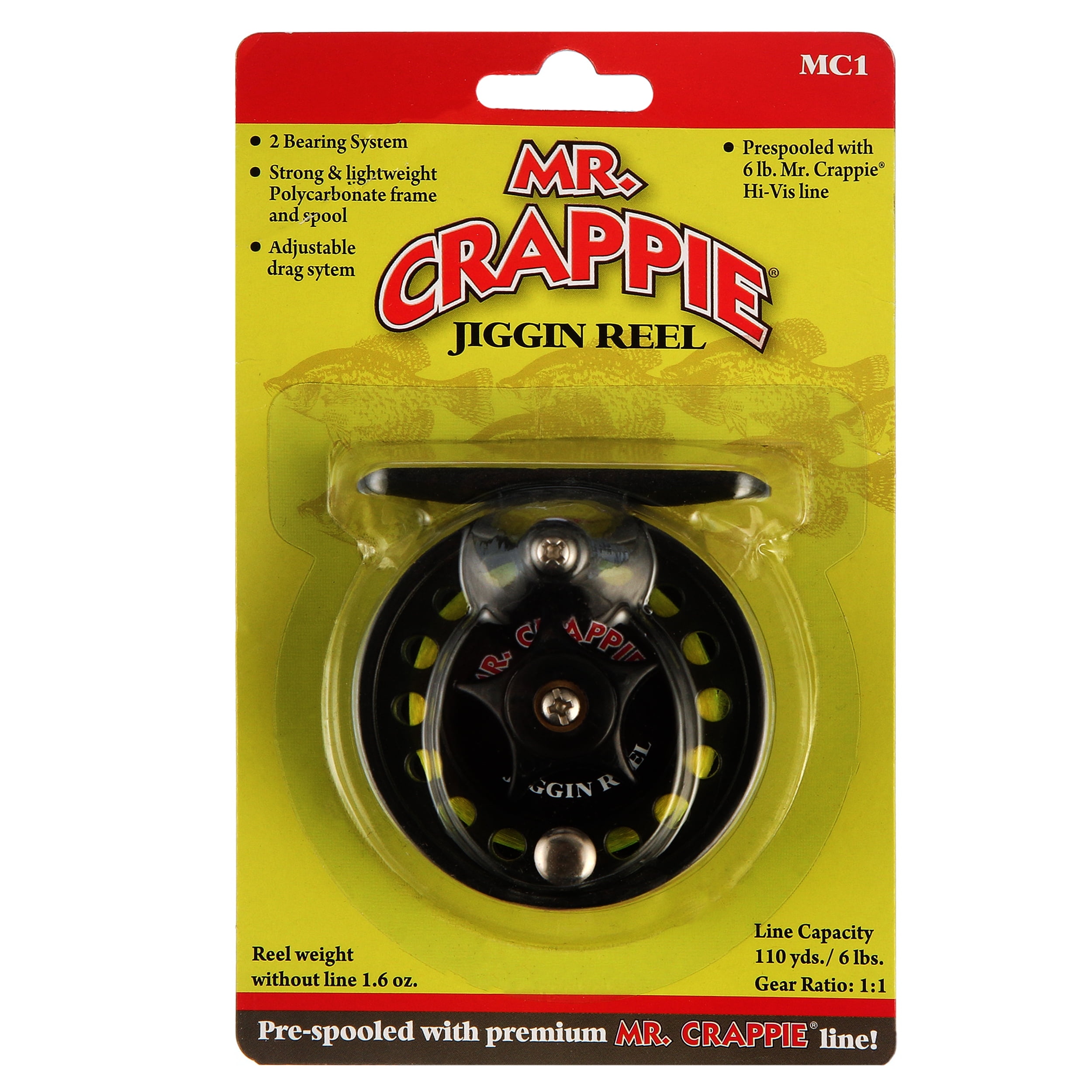 Lew's Mr Crappie Jiggin Reel Pre-spooled With 6lb. Mr Crappie Hi-Vis Yellow  Line MC1