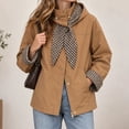 thumbnail image 2 of Tqcoqu Hooded Jacket for Women, Plaid Lining Long Sleeve Zip Button Front Coat with Detachable Hood and Pockets,Women's,Size S-XXL, 2 of 8