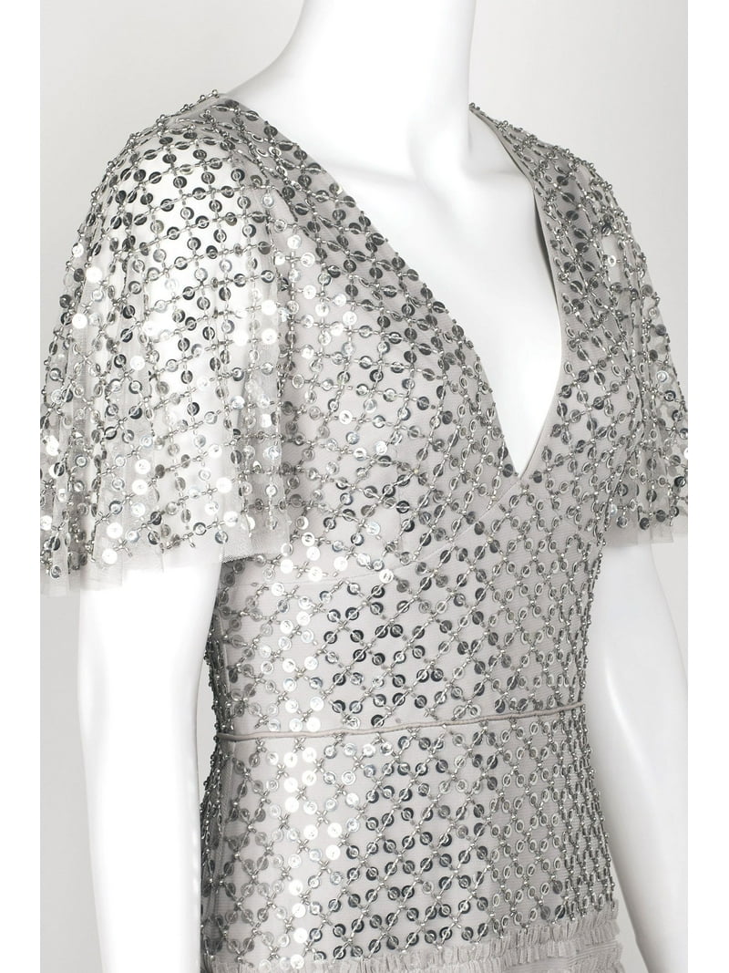 Aidan Mattox V-Neck Short Sleeve Beaded Sequined Piping Detail Zipper Back Mesh Dress-SILVER DOVE / 8 - Walmart.com Aidan Mattox V-Neck Short Sleeve Beaded Sequined Piping Detail Zipper Back Mesh Dress-SILVER DOVE / 8 - Walmart.com
