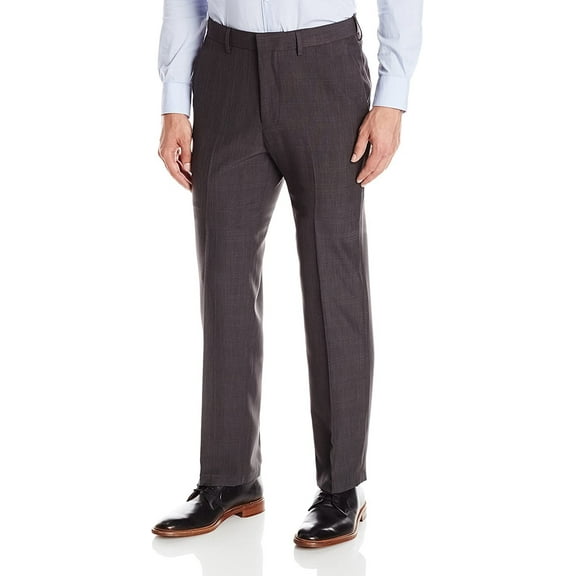 Haggar Men's Textured Windowpane Straight Fit Plain Front Pant, Charcoal, 30x30