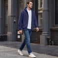 thumbnail image 6 of Sorvello Mens Classic Casual Fleece Zip Hoodie Jacket Long Sleeve Drawstring Hood Front Pocket Relaxed Fit Sweatshirt Outerwear Navy M, 6 of 8
