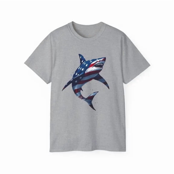 American Flag Shark Design Ultra Cotton Unisex T Shirt