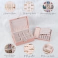 thumbnail image 3 of Joyero para mujeres y niñas, contenedor organizador de joyas de 2 capas con cerradura, estuche de almacenamiento de cuero PU con bandeja extraíble (rosa), 3 of 5