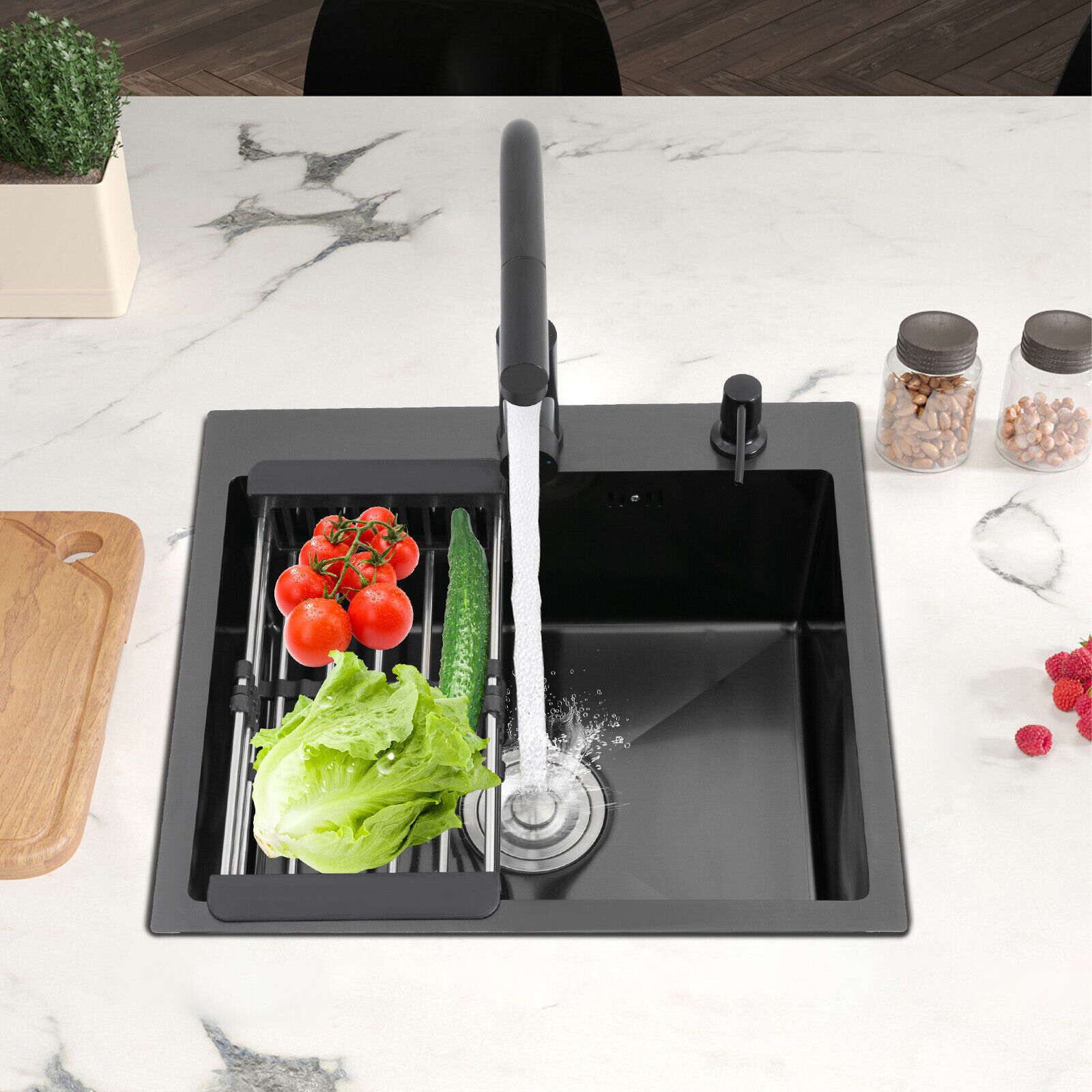 Kitchen Sink Stainless Steel Sink Black Stainless Steel Built-in Sink W/Tap