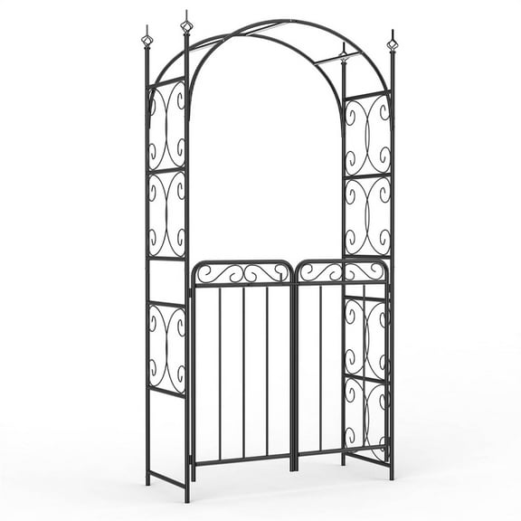 8FT Elegant Garden Arch with Double Gates - Metal Wedding Arbor for Outdoor Ceremonies, Sturdy Steel Trellis for Roses, Vines & Climbing Plants, Perfect for Patio, Lawn & Backyard Decor