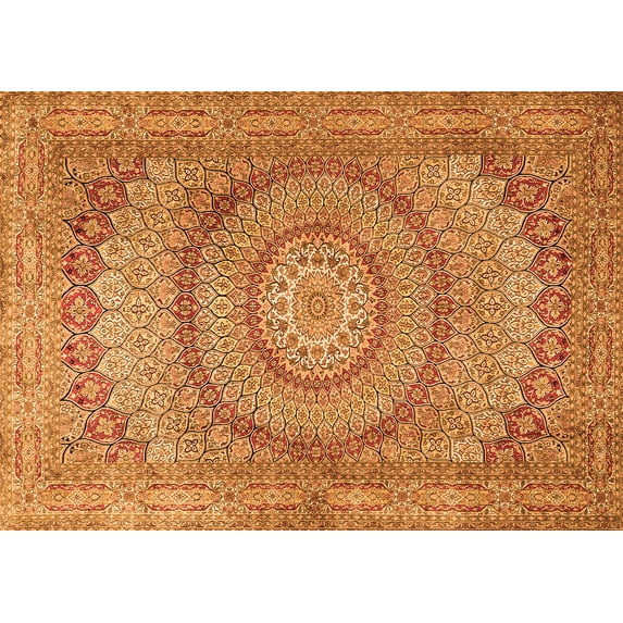Ahgly Company Indoor Rectangle Medallion Orange Traditional Area Rugs, 7' x 10'