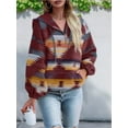 thumbnail image 2 of Long Sleeved Womens Aztec Half Zip Up Hoodies Sweatshirt Casual Oversized Ethnic Tribal Hooded Pullover Shirt Top, 2 of 6